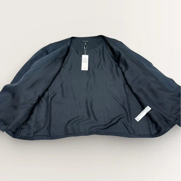 Eileen Fisher Large Linen Silk Satin Round Neck Open Jacket Deep Adriatic Blue - Picture 9 of 16